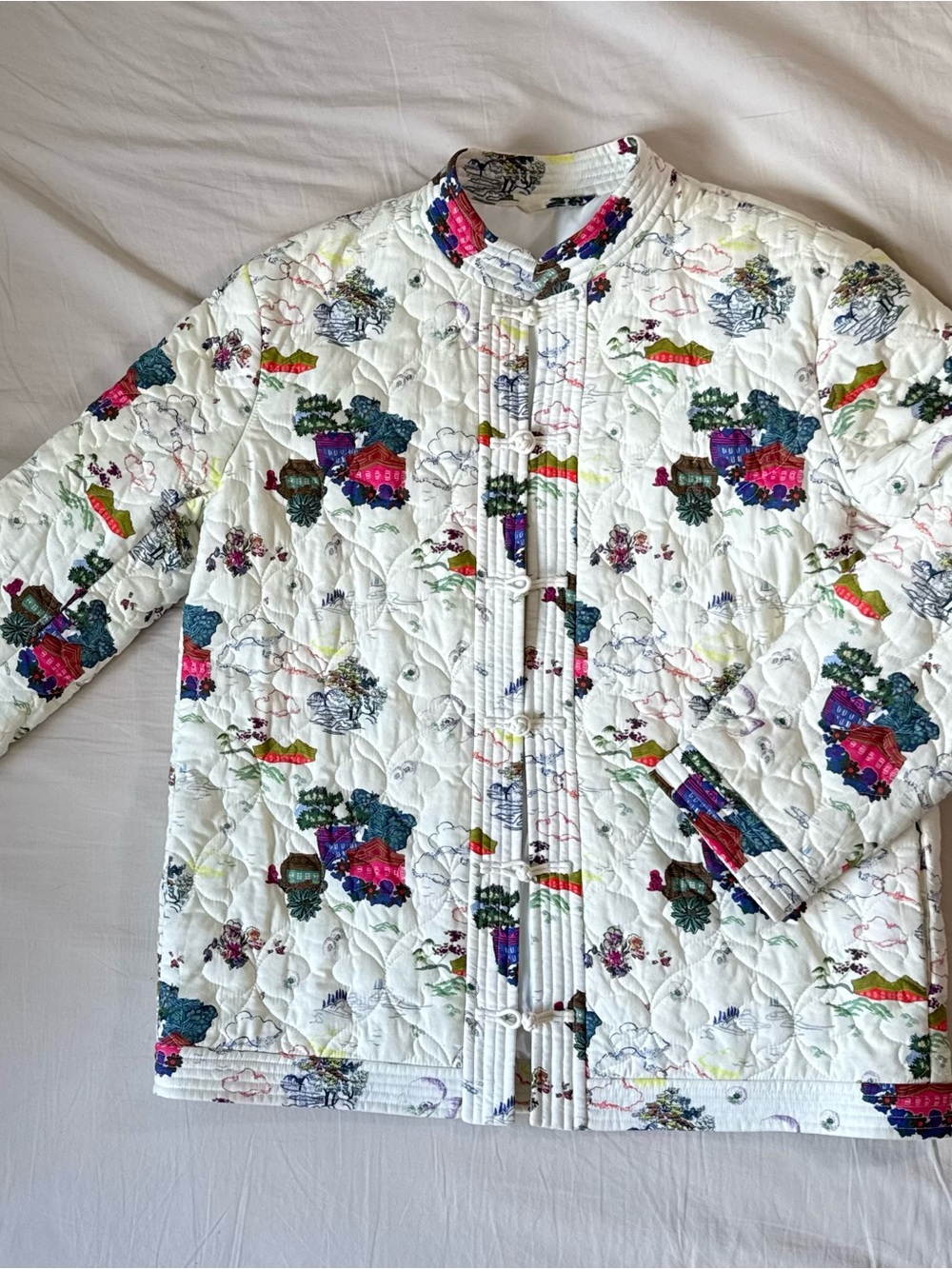 & Other Stories Quilted Chinoiserie scenic Jacket Mandarin Collar Sz 10